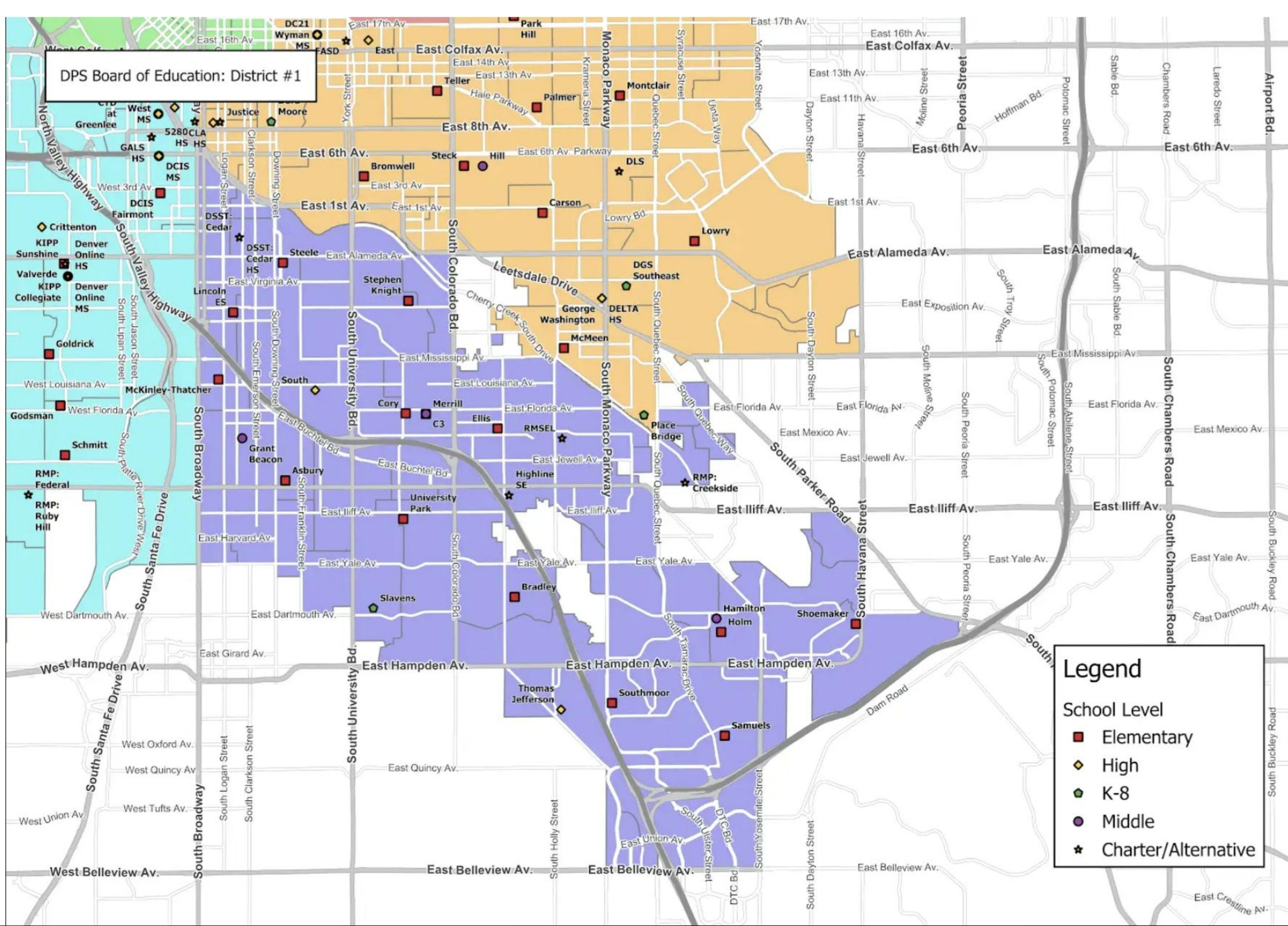 DPS Board of Education District 1 boundary map